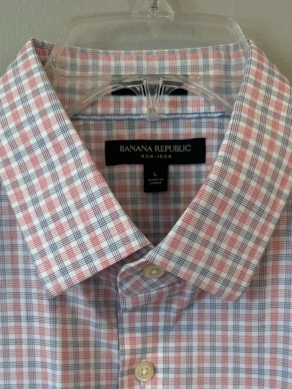 Banana Republic Dress Shirt Grant Fit Non Iron Mens Large Pink Blue Check